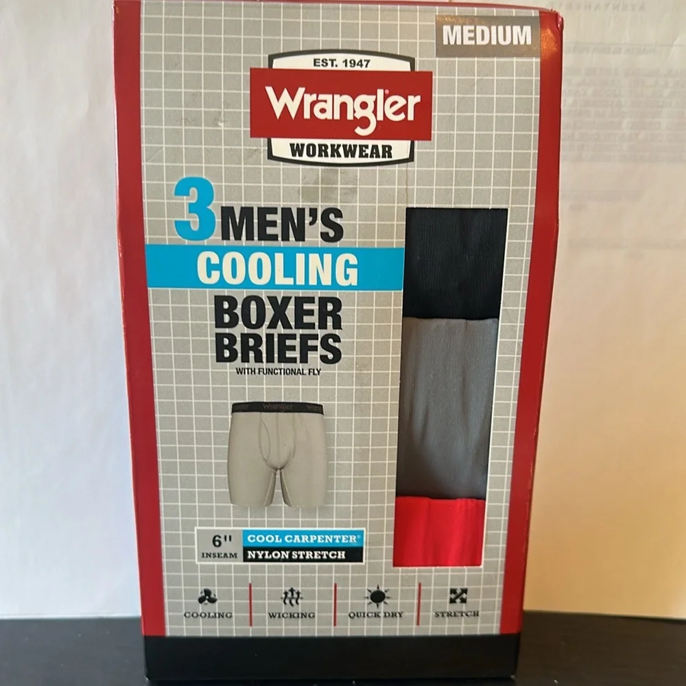 Wrangler Men's Cooling Boxer Briefs - Red, Gray, and Black set (3) size M